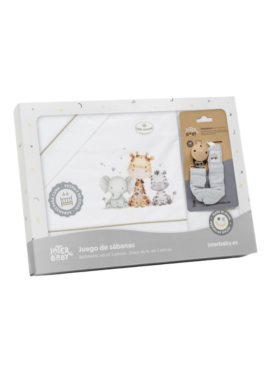 Set Lenjerie Patut 3 Piese Alb-verde cu Imprimeu Girafa 03323-13 Don Algodon