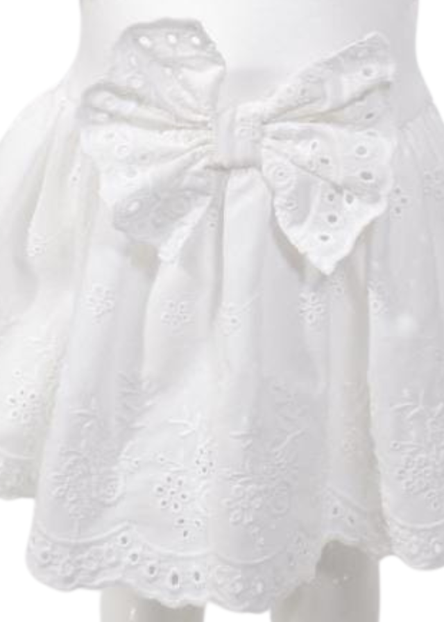 Rochie Ivory Broderie din Bumbac cu Volan la Guler si Funda in Talie M0667 Connie Baby