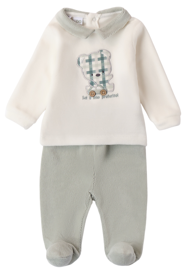 Set 2 Piese Pijama Velur Crem cu Urs 4A153.00 iDO