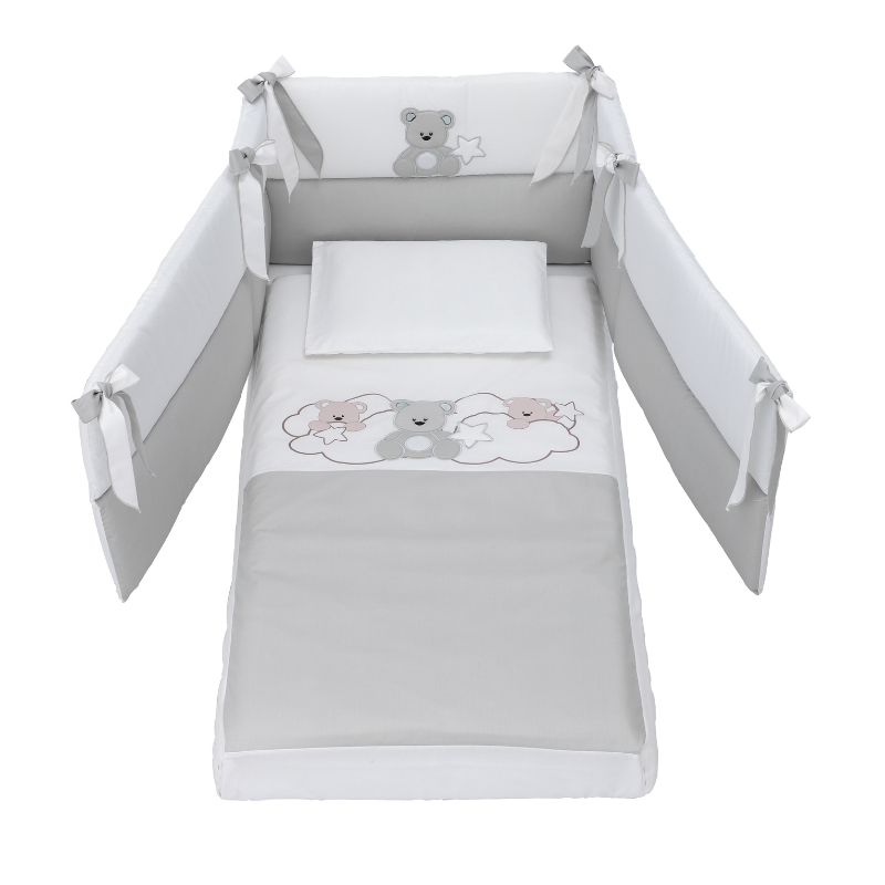 Set Protectie Patut Co-sleeper 4 Piese Bumbac Gri Mars Azzurra