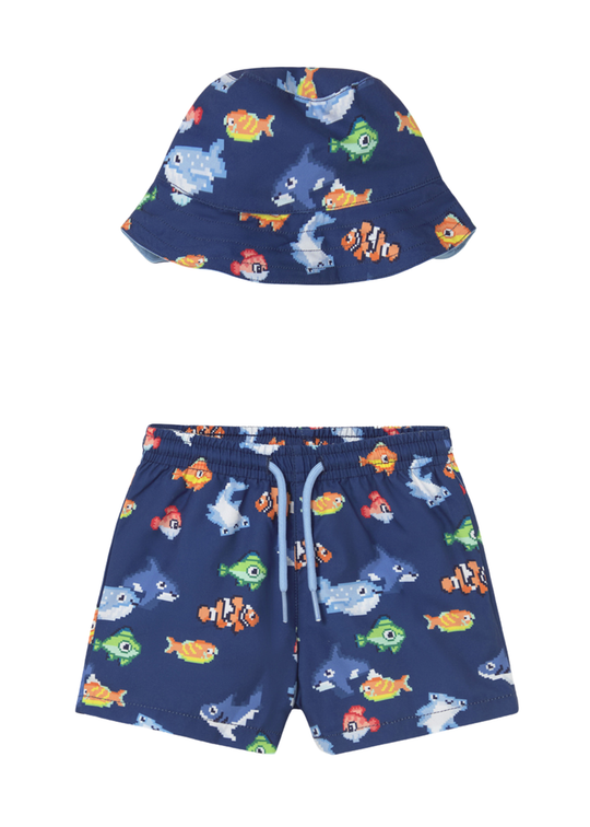 2-Piece Set Navy Swim Trunks and Hat with Print 1660 Mayoral
