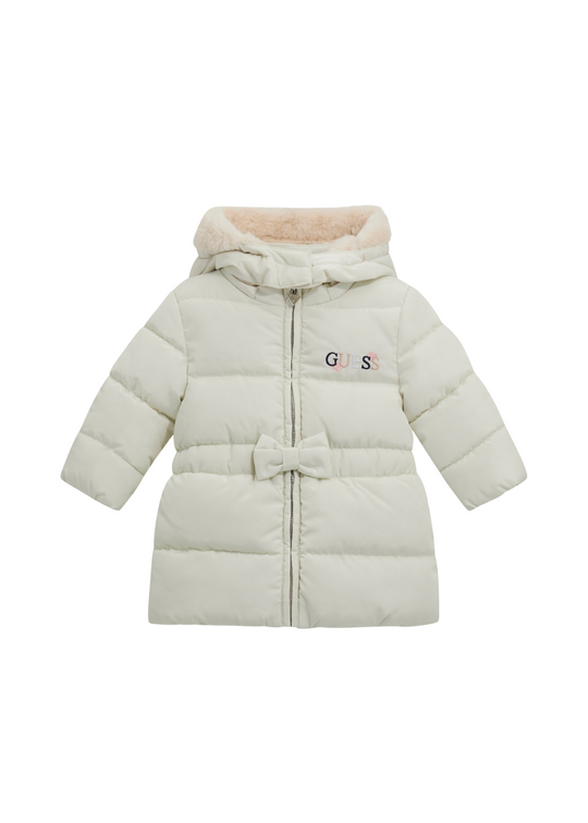 Geaca Matlasata Crem din Fas cu Gluga si Elastic cu Funda in Talie A5BL02 WB240 G012 Guess