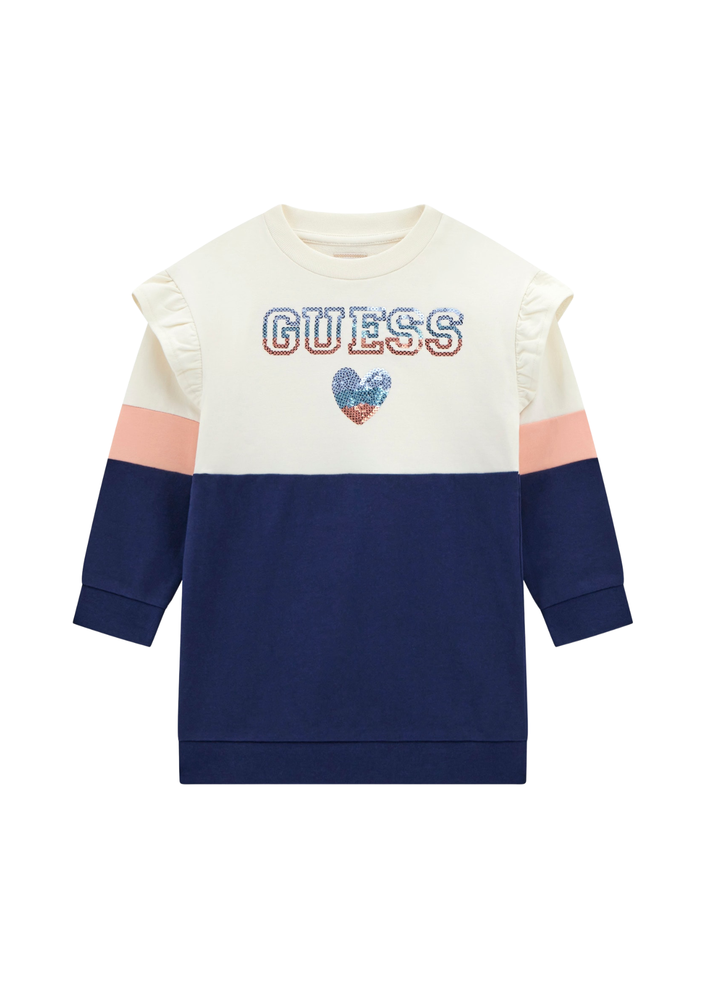 Rochie Bumbac cu Maneca Lunga Alb cu Bleumarin K5YK06 KA6R4 F078 Guess