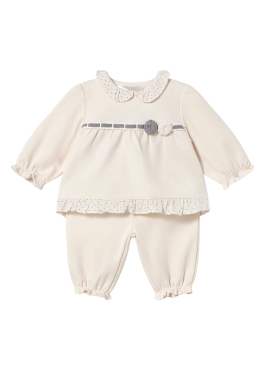 Set 2 Piese Bluza si Pantaloni Crem pentru Fetite – Mayoral