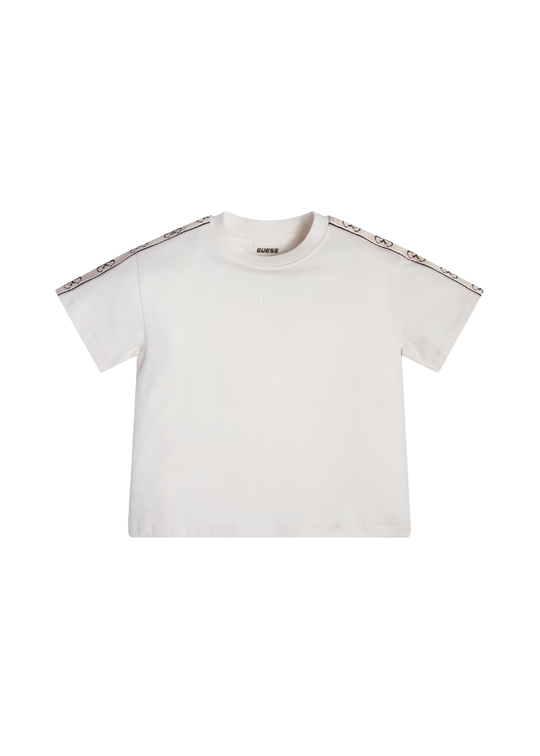 Short cream T-shirt with logo band on sleeves art J3RI47 I3Z14 G6K5 Guess