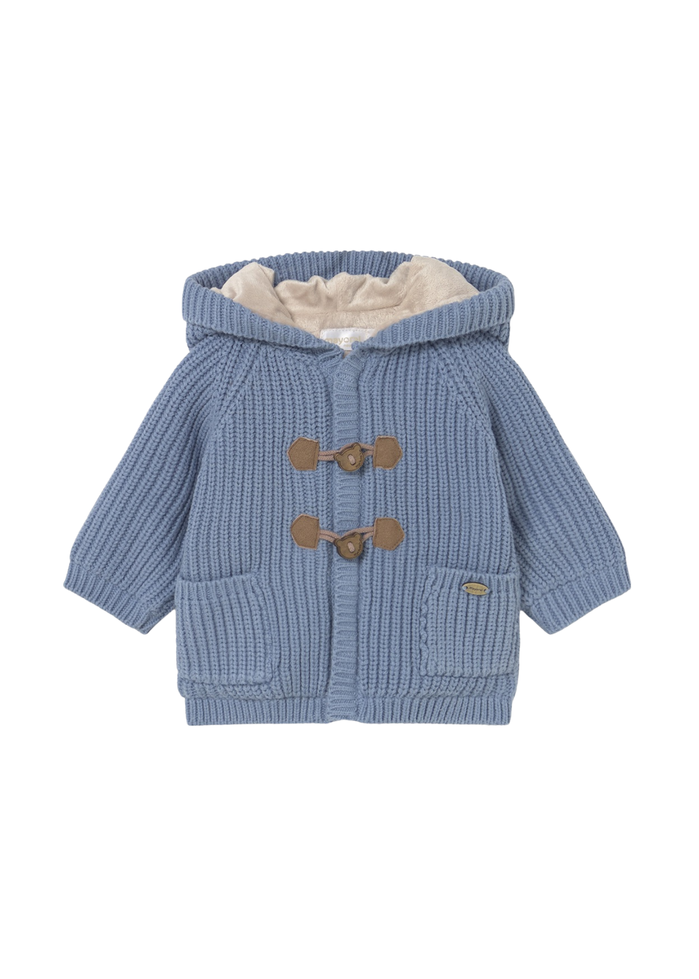 Cardigan Tricotat Albastru cu Gluga si Captuseala din Blana 2330 Mayoral