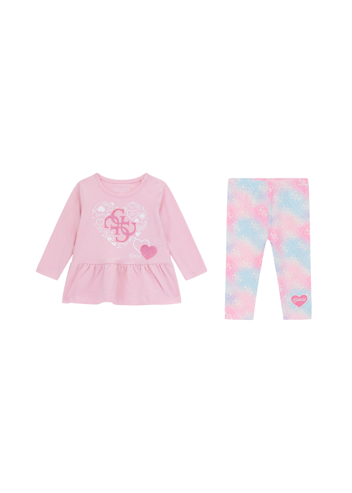 Set 2 Piese Bluza Roz cu Maneca Lunga si Colanti Roz cu Bleu cu Monograma A5YG04 K6YW4 G65U Guess