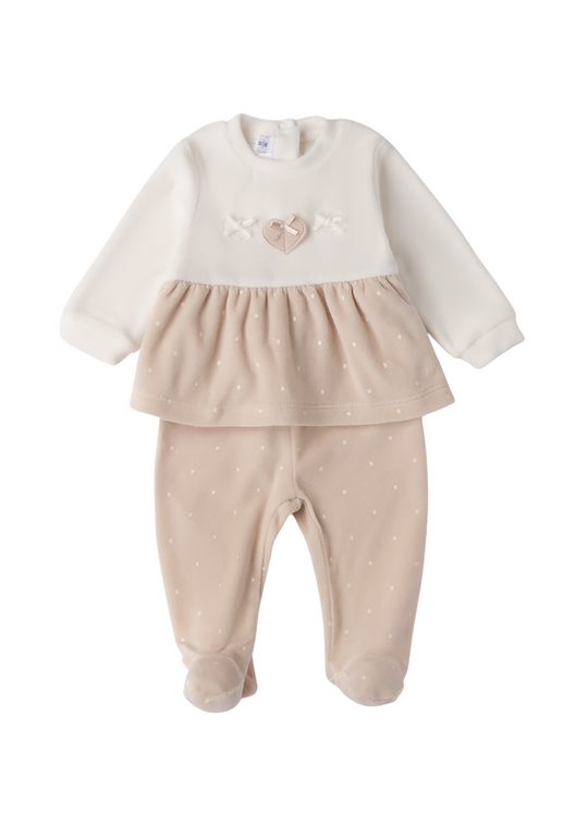 Set 2 Piese Velur Crem cu Bej Bluza si Pantaloni Lungi 3.F763/00 Minibanda