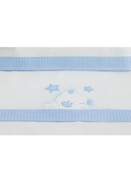 Set Lenjerie Patut 3 Piese Alb-Bleu cu Ursulet si Stelute D3185-11 Interbaby
