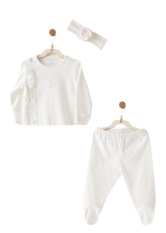 Set 3 Piese Ivory cu Imprimeu Roz cu Iepure si Flori AC26509 Andywawa