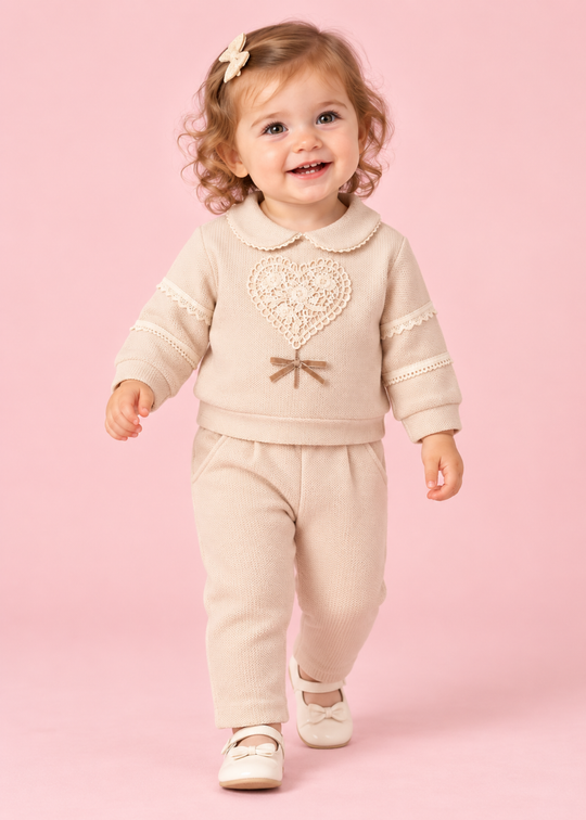 Compleu 2 Piese Bluza Roz Pudra cu Inima si Pantaloni pentru Fetite 4622 – MyMio