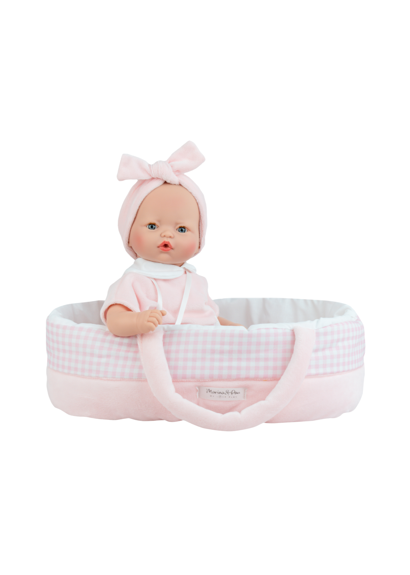 Papusa Parfumata Pitus Baby, Corp Moale cu Mecanism, Fetita cu Salopeta Roz in Landou 548 – Marina&Pau