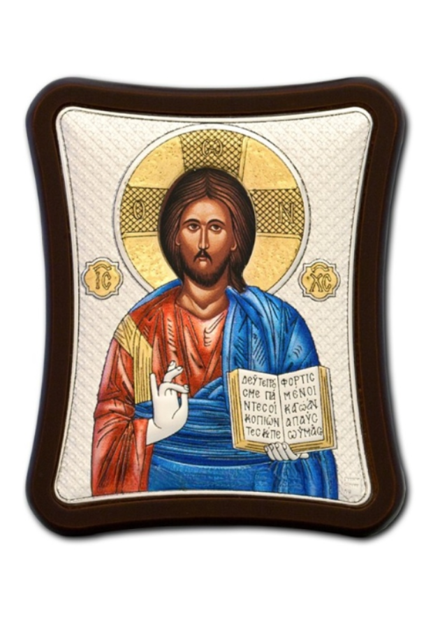 Icoana Argint 925 lemn maro Iisus Hristos Pantocrator PC25-001