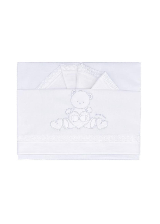 Aparatoare Patut Alba cu Ursulet si Funda cu Strasuri 180x45 cm – R31 Andy&Helen