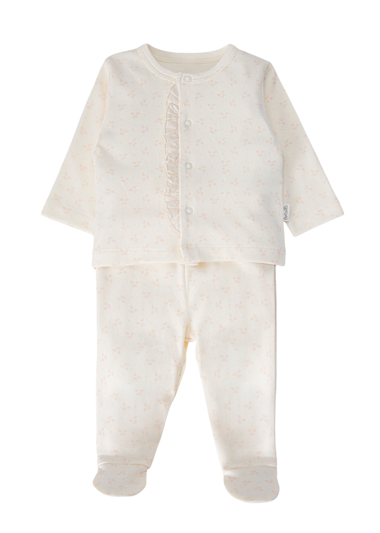 Set de 2 Pijamale cu Botosei din Bumbac, cu Floricele Crem, F1526 – Bebetto