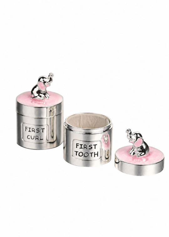 Set 2 Casete Argintate Prima Suvita si Primul Dinte cu Elefanti Roz CG1952P Celebrations