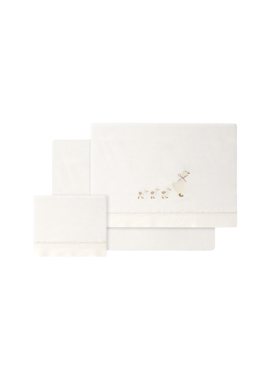 Set Lenjerie Patut 3 Piese Alba cu Imprimeu Gaste Bej 03343-05 – Interbaby