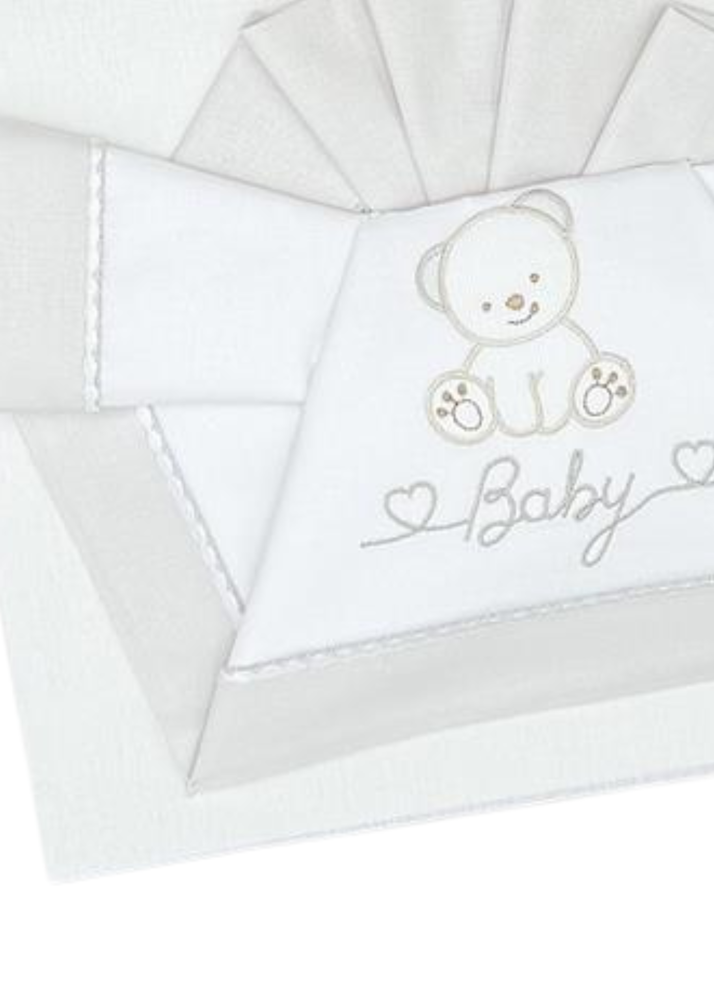 Set Lenjerie Patut 3 Piese Alb-Gri cu Baby Ursulet D08 Andy&Helen
