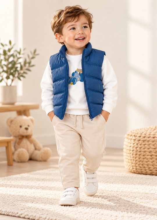 Set 3 Piese Crem cu Vesta din Fas Albastra pentru Baieti 2687 – Mayoral