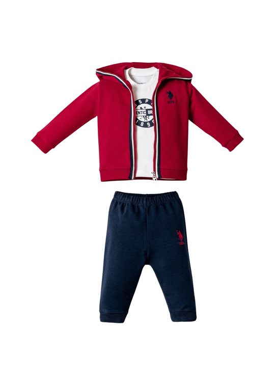 Trening 3 Piese Hanorac Rosu si Pantaloni Bleumarin USB2875 V2 Us Polo Assn