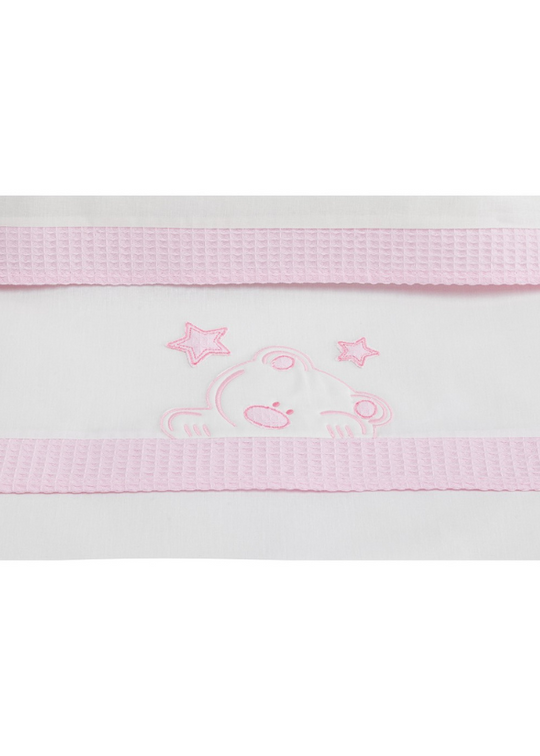 Set Lenjerie Patut 3 Piese Alb-Roz cu Ursulet si Stelute D3185-12 Interbaby