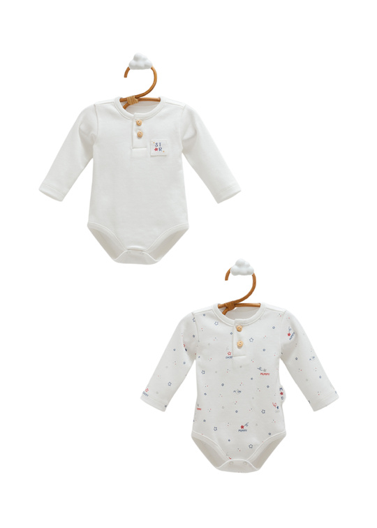 Set 2 Body Maneca Lunga din Bumbac Crem Mummy & Daddy BU2329 Mell Sweet Baby
