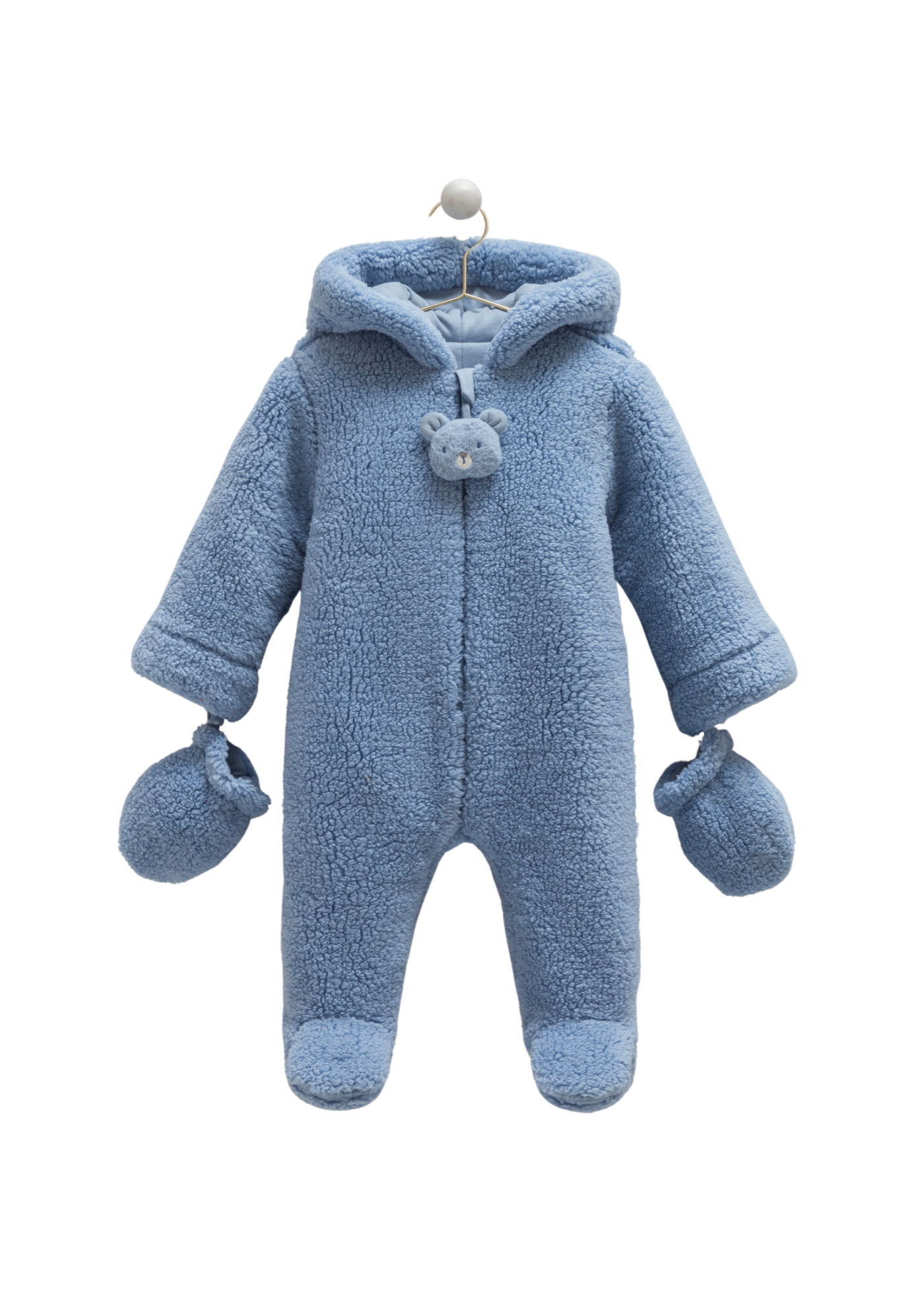 Combinezon Albastru din Plus cu Gluga si Ursulet la Fermoar TE2110 Mell Sweet Baby