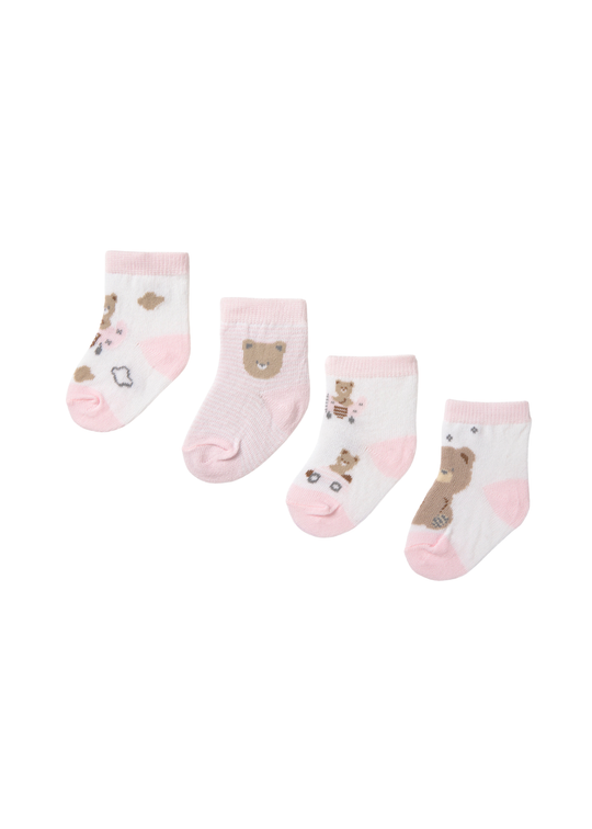 Set 4 Perechi de Sosete Alb cu Roz cu Urs 9049 Mayoral
