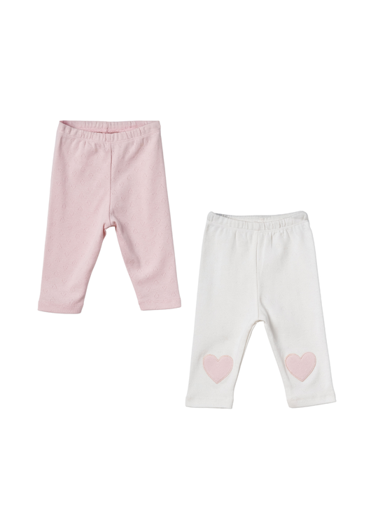 Set 2 Perechi Pantaloni Lungi din Bumbac Organic Crem cu Roz Pudra Little Princess CSYR4550 Baby Cosy