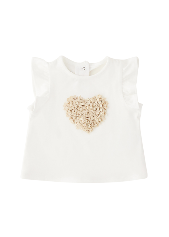 Tricou Alb Fara Maneci cu Inima Bej G185/00 iDO