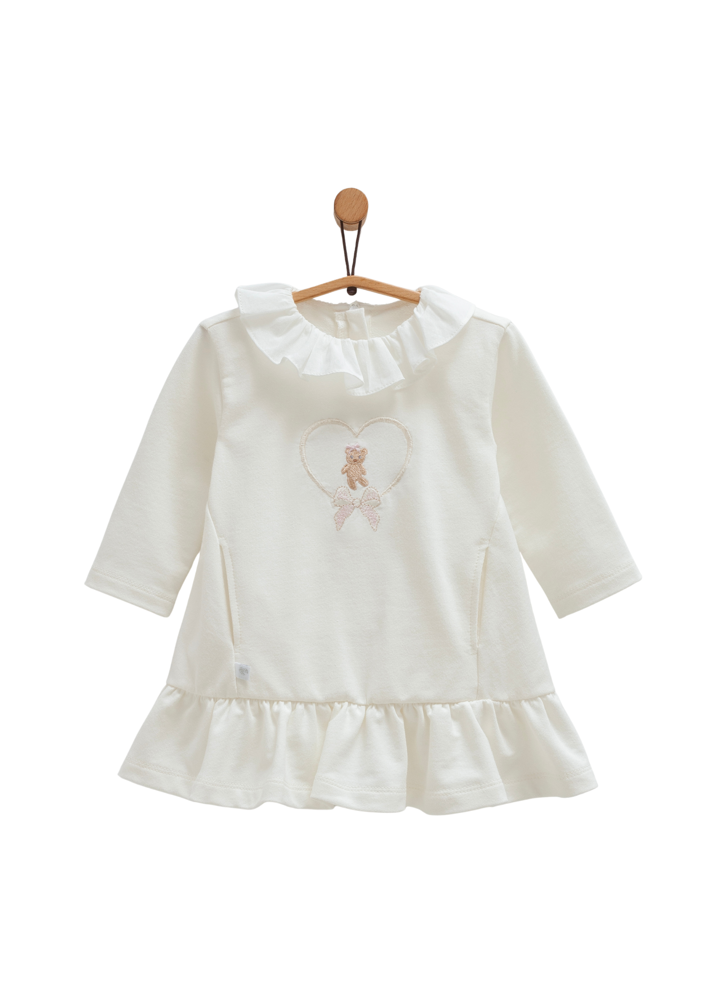 Rochie Crem cu Maneca Lunga cu Urs ELB1398 Mell Sweet Baby