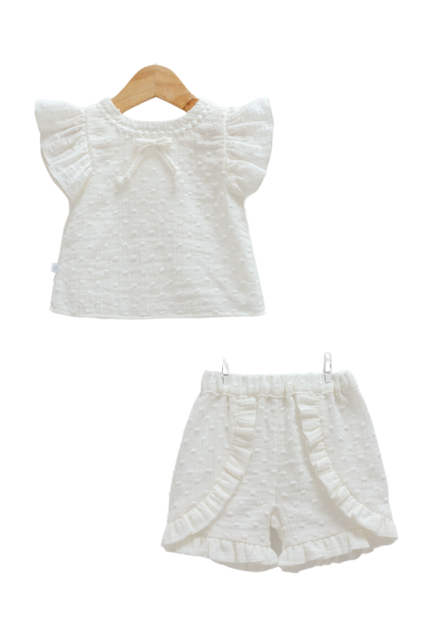 Set 2 Piese Crem Top cu Maneca scurta si Pantaloni Scurti din Bumbac cu Model 9709 Mell Sweet Baby - Camera Bebelusului