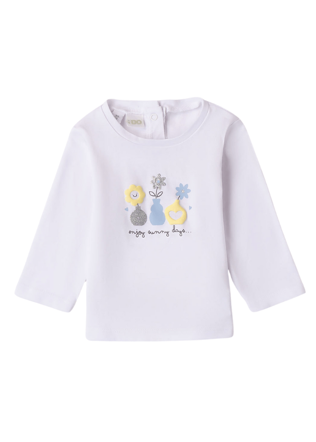 Bluza Alba cu Maneca Lunga si Imprimeu Flori pentru Fetite 8113 iDO - Camera Bebelusului