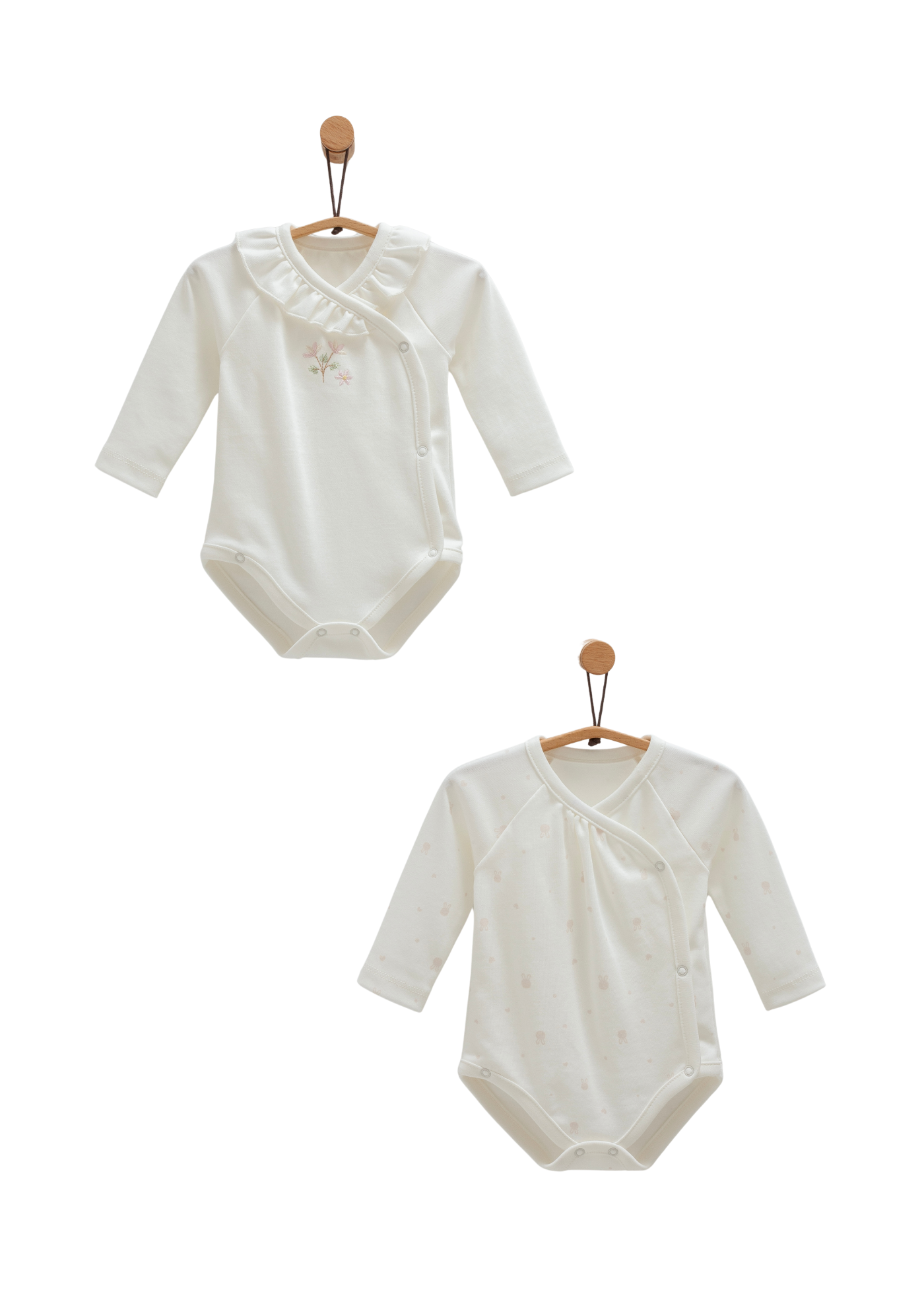 Set 2 Body cu Maneca Lunga Crem cu Broderie Flori BK1481 Mell Sweet Baby