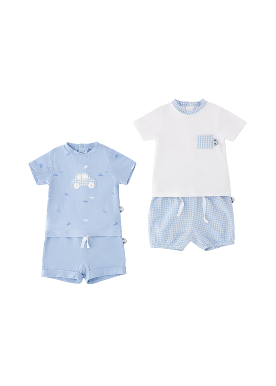 Set 4 Piese 2 Tricouri si 2 Perechi Pantaloni Scurti Alb cu Bleu 4.G057/00 iDO