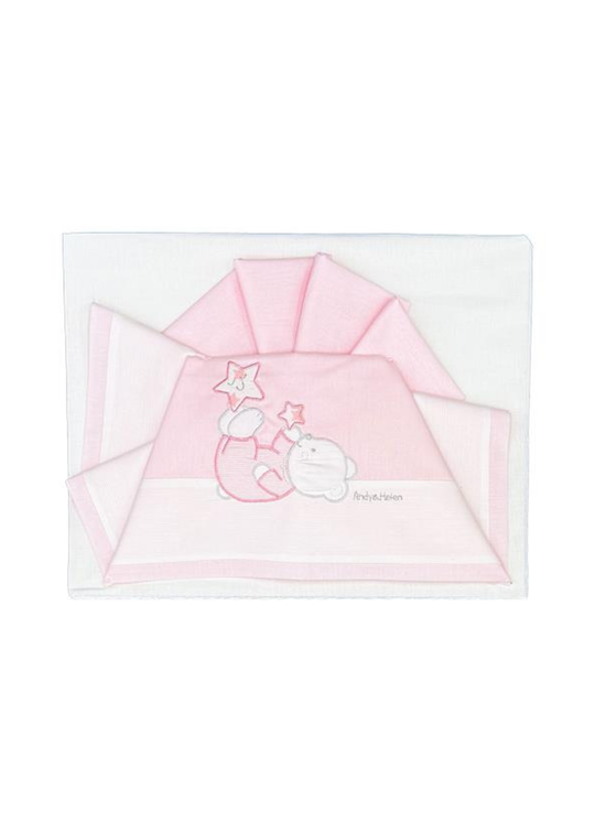 Set Lenjerie Patut 3 Piese Alb-Roz cu Ursulet si Stelute D05 Andy&Helen