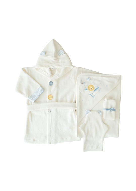 Set pentru Baita cu Halat si Prosop Alb cu Bleu Organic Dreams S26319 KitiKate