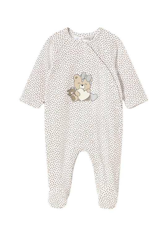 Long Jumpsuit White with Beige Peaks with Bear 1755 Mayoral