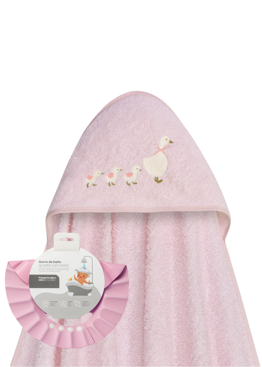 Prosop cu Capison Roz 100x100 cm+Protectie Cap cu Imprimeu Gaste 01273-02 – Interbaby