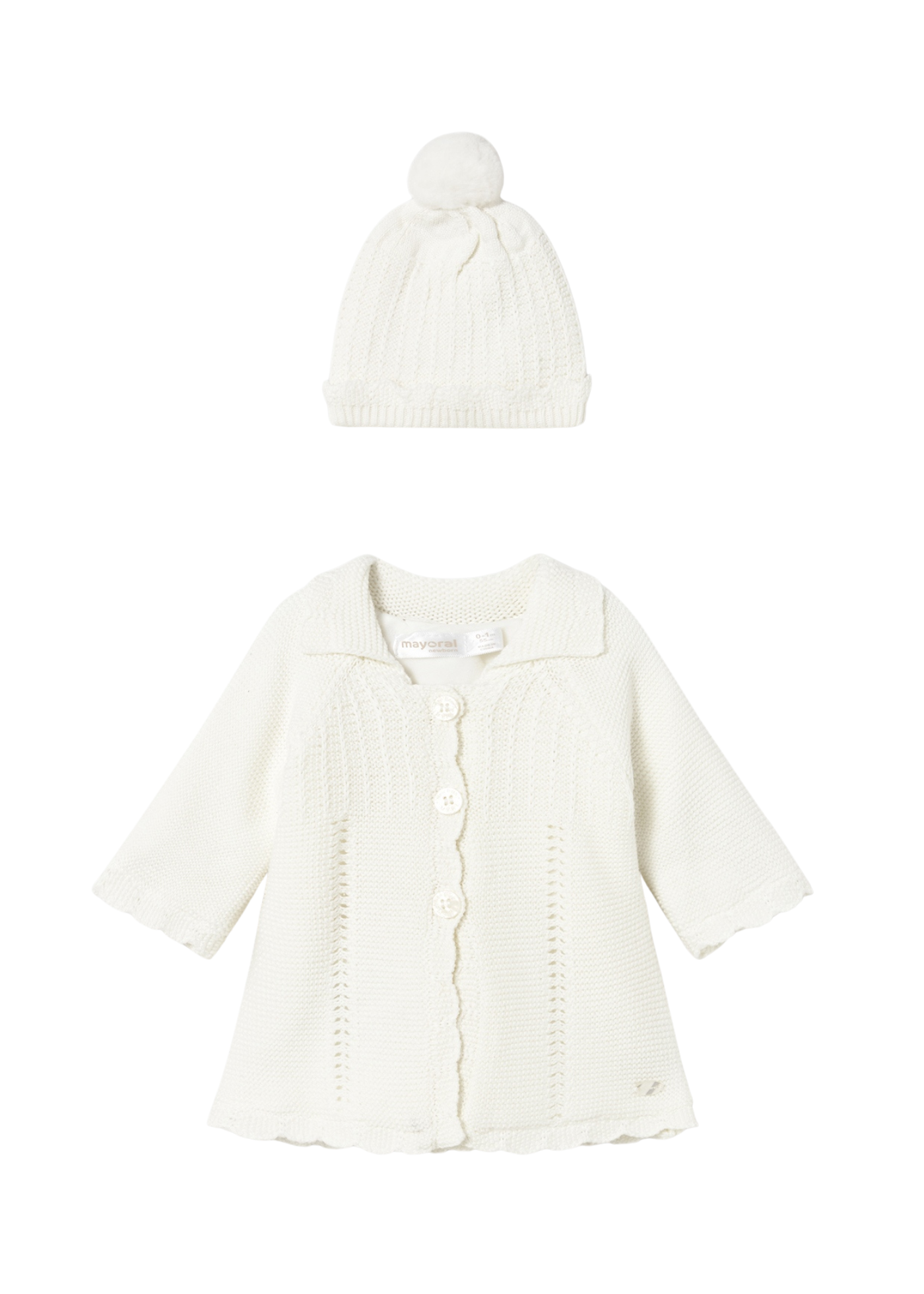 Palton Tricotat si Caciula Crem 2412 Mayoral