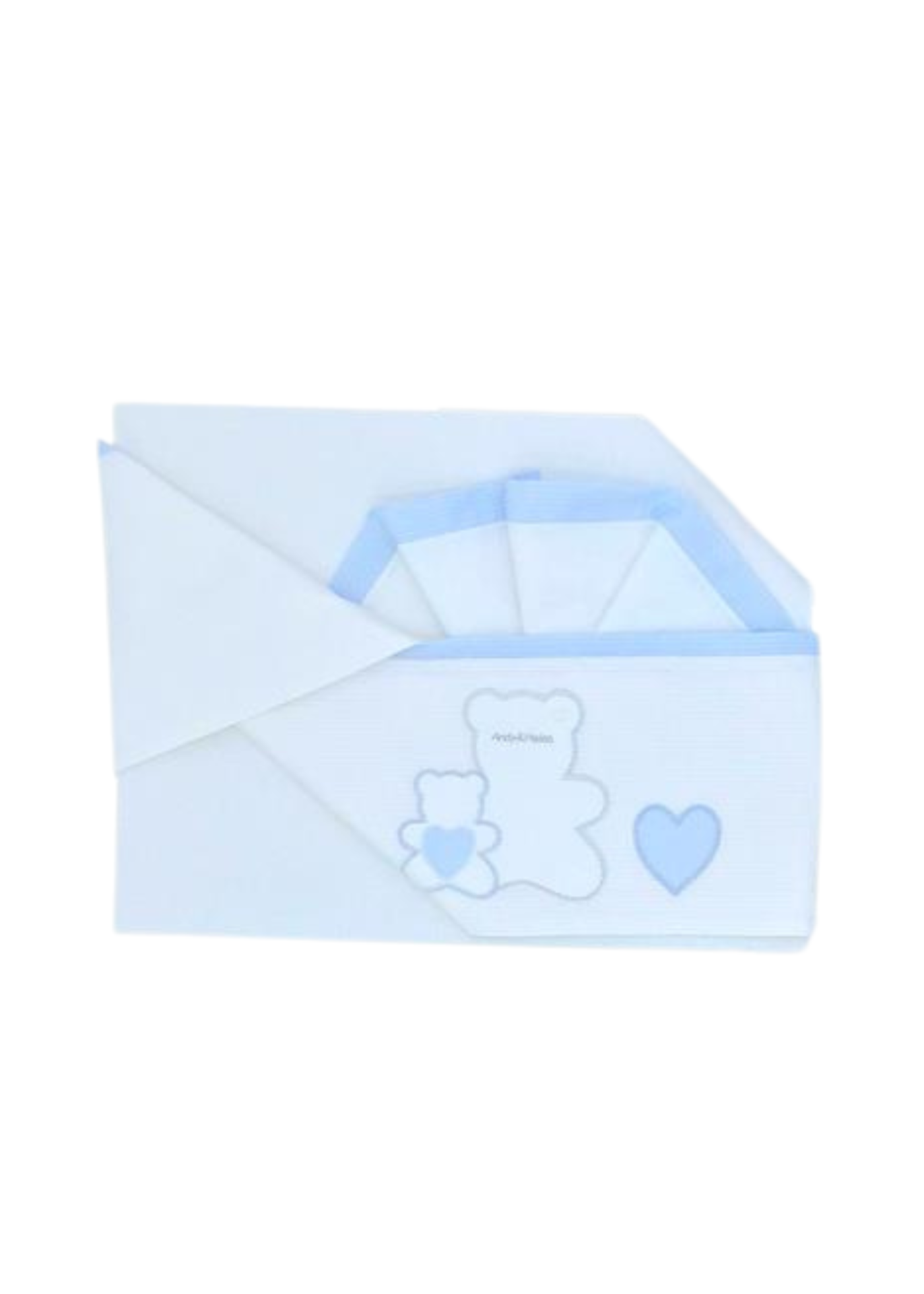 Set Lenjerie Patut 3 Piese Alb-Bleu cu Ursuleti si Inimioare R40 Andy&Helen