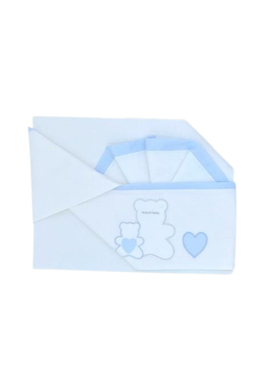 Set Lenjerie Patut 3 Piese Alb-Bleu cu Ursuleti si Inimioare R40 Andy&Helen