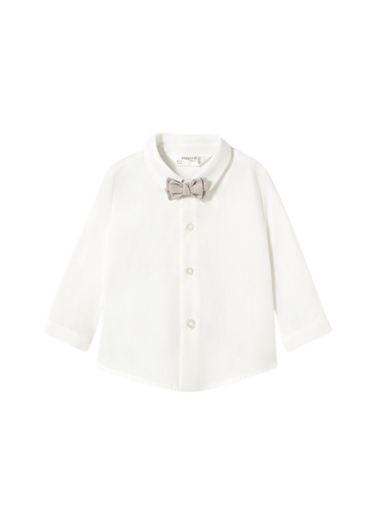 Cream Long Sleeve Shirt with Beige Bow Tie 1102 Mayoral