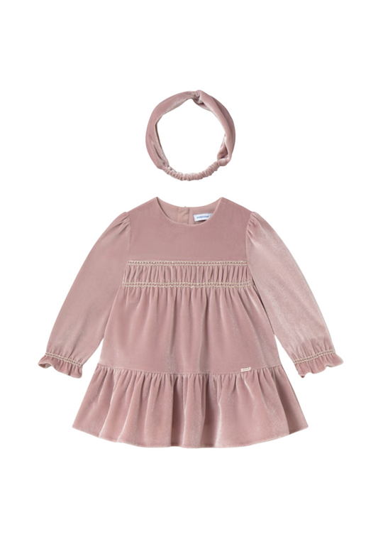 Powder pink velvet dress with long sleeves with stars 2904 Mayoral