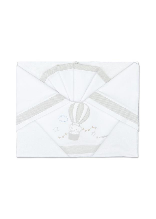 Set Lenjerie Patut 3 Piese Alb-Gri cu Elefant in Balon D26 Andy&Helen