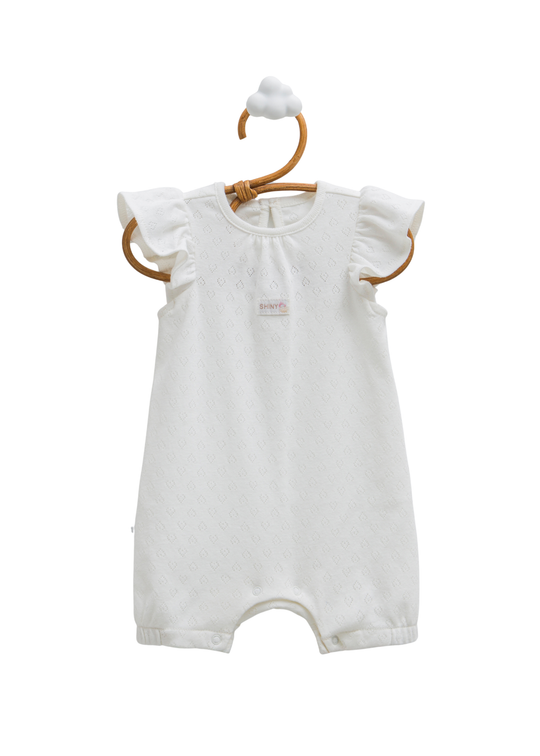 Salopeta Scurta Ivory Bumbac Perforat Hello Girl TK2383 Mell Sweet Baby