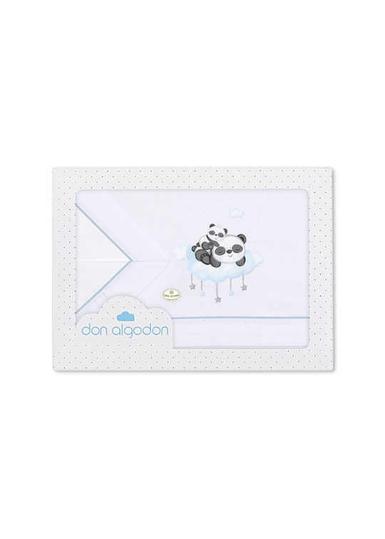 Set Lenjerie Patut 3 Piese Alb-Bleu cu Ursuleti Panda pe Norisor D3269-01 Interbaby