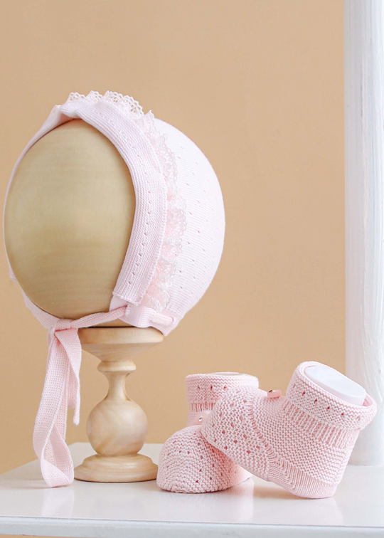 Set Caciula si Botosi Tricotate Roz 1327 Leo King