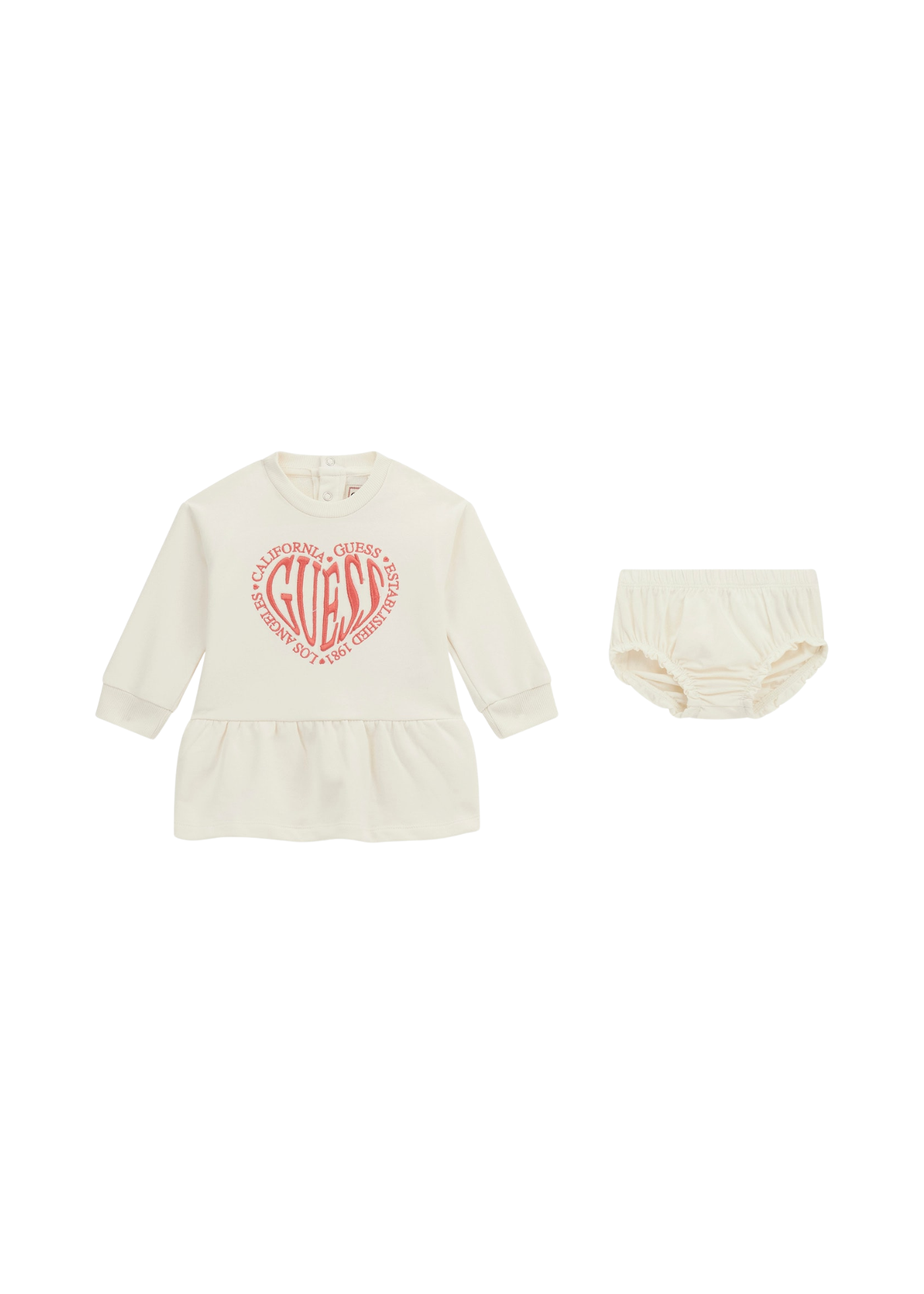 Rochie Crem din Bumbac cu Maneca Lunga cu Logo Inima si Chilotel A5YK06 KAD74 G012 Guess