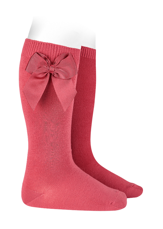 Long Socks in Cotton with Nylon Carmine with Rips Bow 24822 Condor